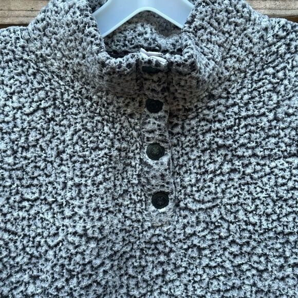 Simply Southern Womens Heathered Charcoal Gray Sherpa Fleece Pullover Buttons - Picture 6 of 12